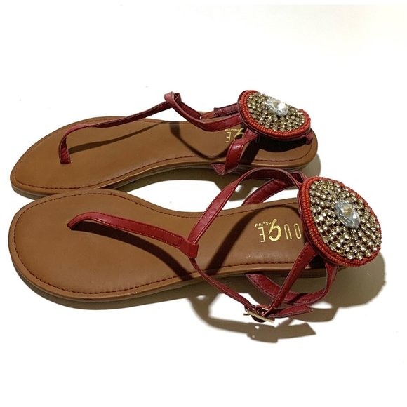 New Rouge Helium Red Diamonds  T-Strap Sandals U.S. Size 7.5 - Picture 3 of 5